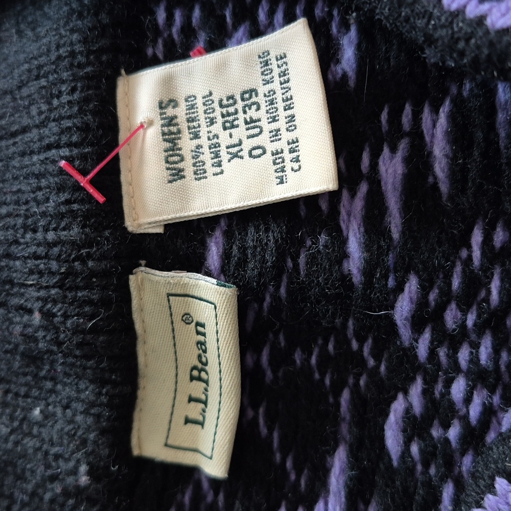 L.L. Bean Vintage Nordic Fair Isle Lavender and Black  Cardigan SZ.XL - Picture 7 of 7